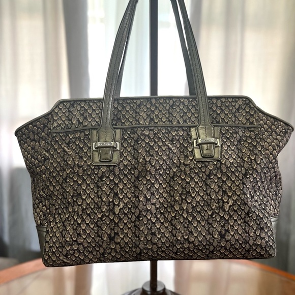Coach Taylor Snake Print Fabric Alexis Carryall Satchel Gunmetal Good Condition - Picture 4 of 16